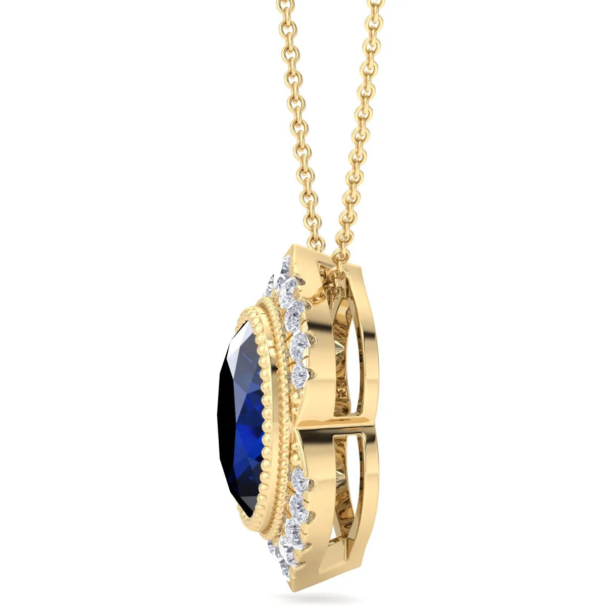 1 3/4 Carat Oval Shape Sapphire And Diamond Necklace In 14K Yellow Gold