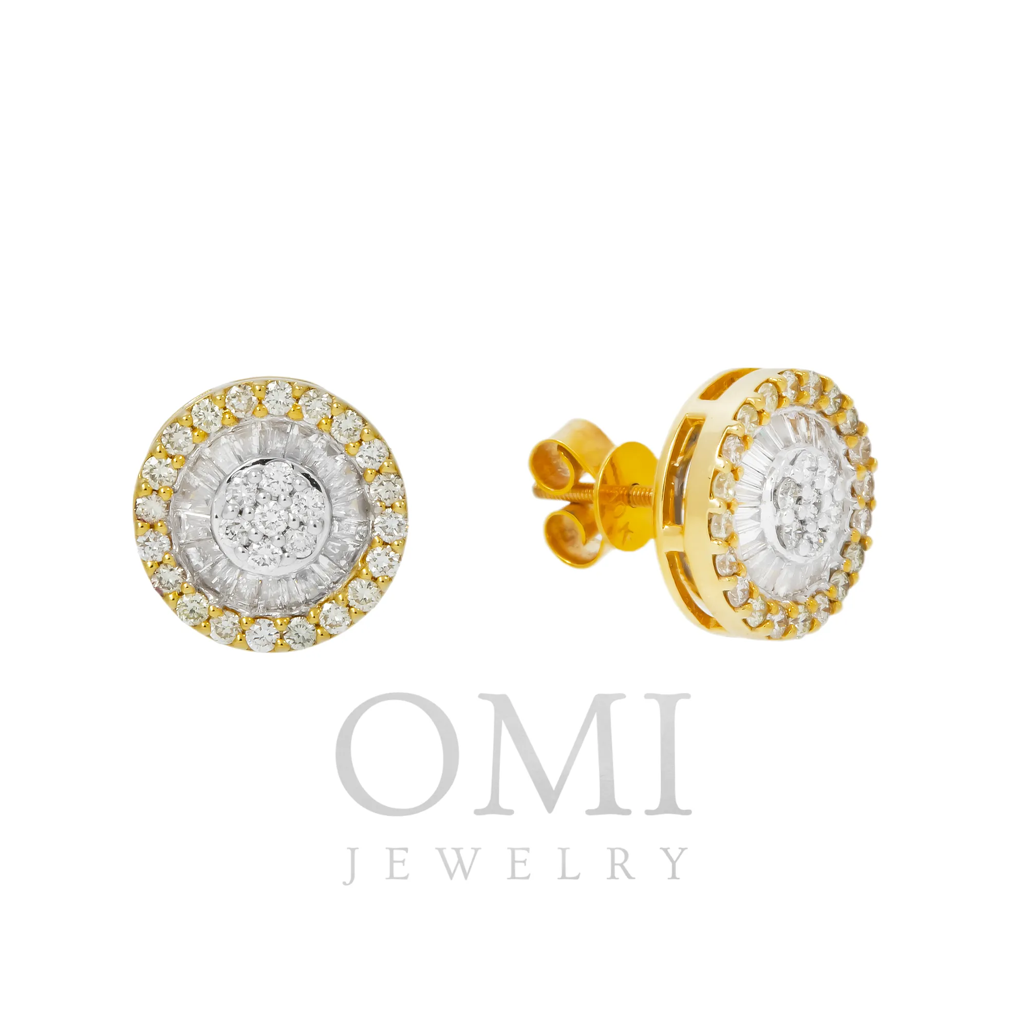 10K GOLD BAGUETTE AND ROUND DIAMOND CIRCLE EARRINGS 1.30 CTW