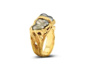 18ct yellow gold pearl ring