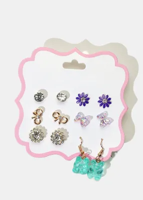 6 Pair Multi-Design Earrings