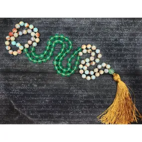 African Opal with Green Aventurine 8mm Knotted Mala with Silk Tassel #114