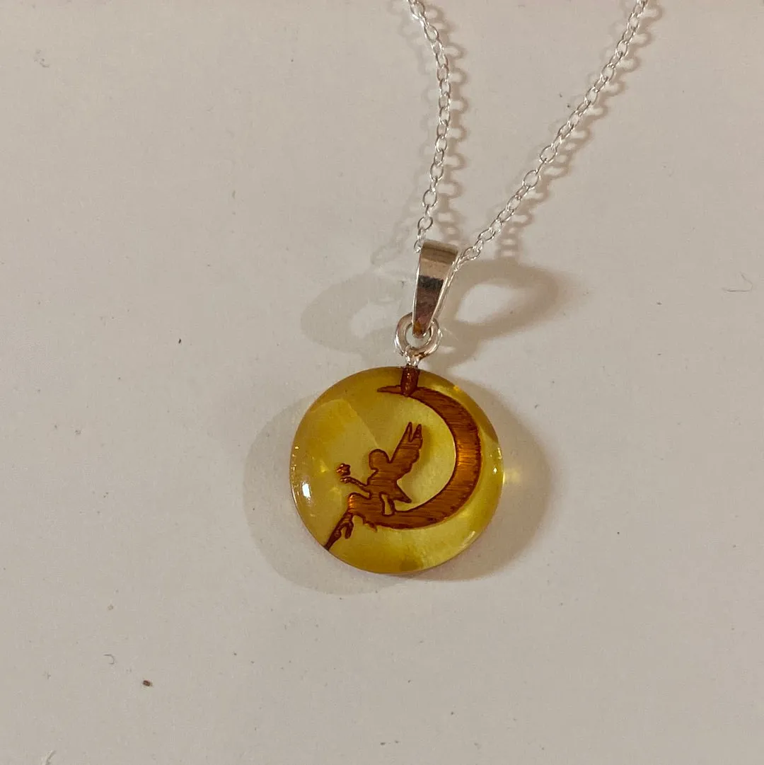 Amber Intaglio Fairy Moon Necklace