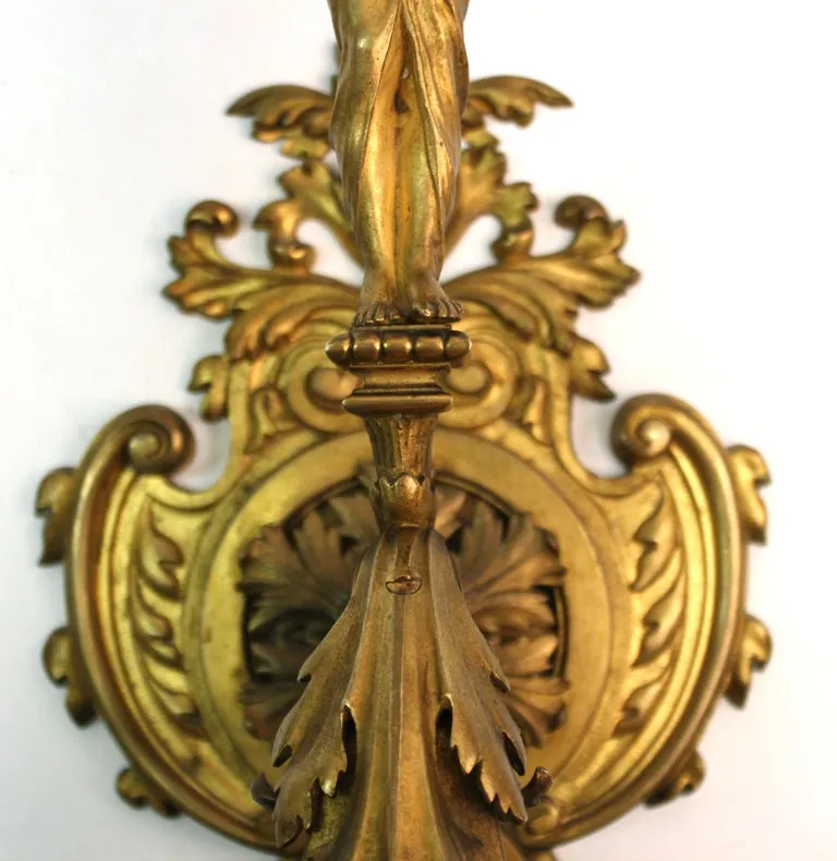 American Gilded Age Neoclassical Style Candelabra Sconces in Gilt Bronze