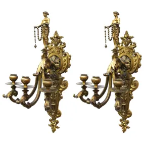 American Gilded Age Neoclassical Style Candelabra Sconces in Gilt Bronze