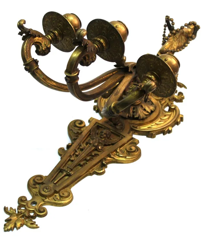 American Gilded Age Neoclassical Style Candelabra Sconces in Gilt Bronze