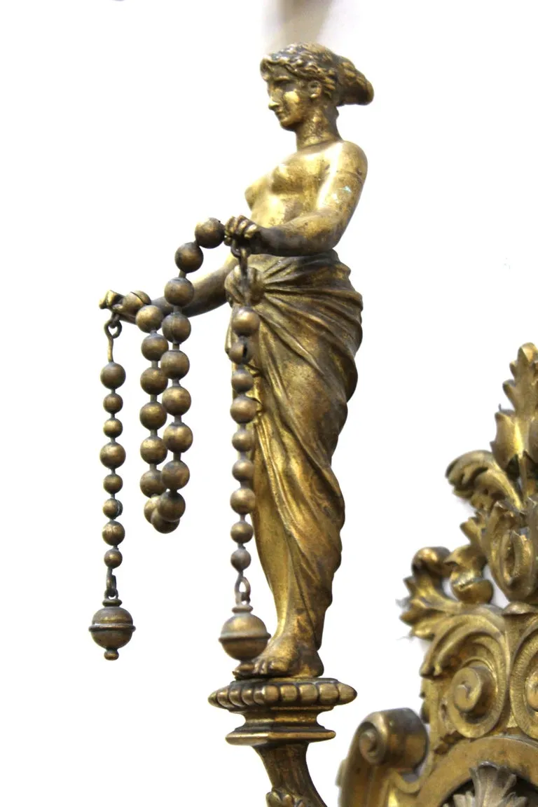 American Gilded Age Neoclassical Style Candelabra Sconces in Gilt Bronze