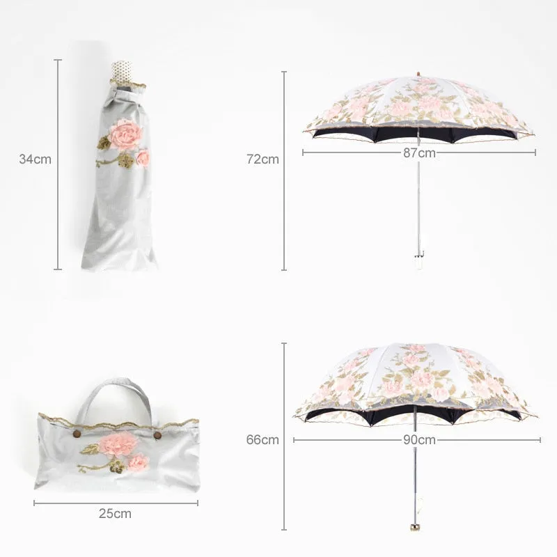 Années 30 Parapluie Romantique Broderie Fleur