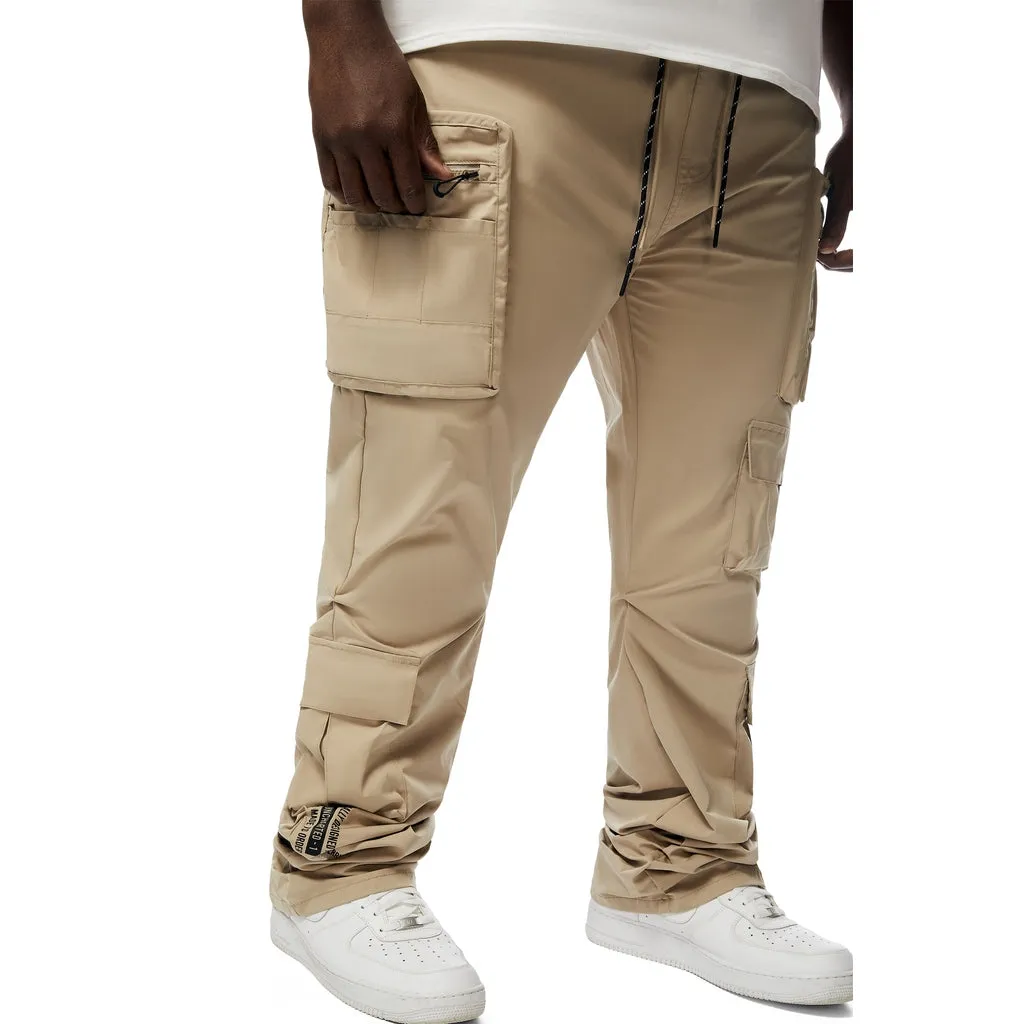 Big And Tall Stacked Windbreaker Utility Pants - Khaki