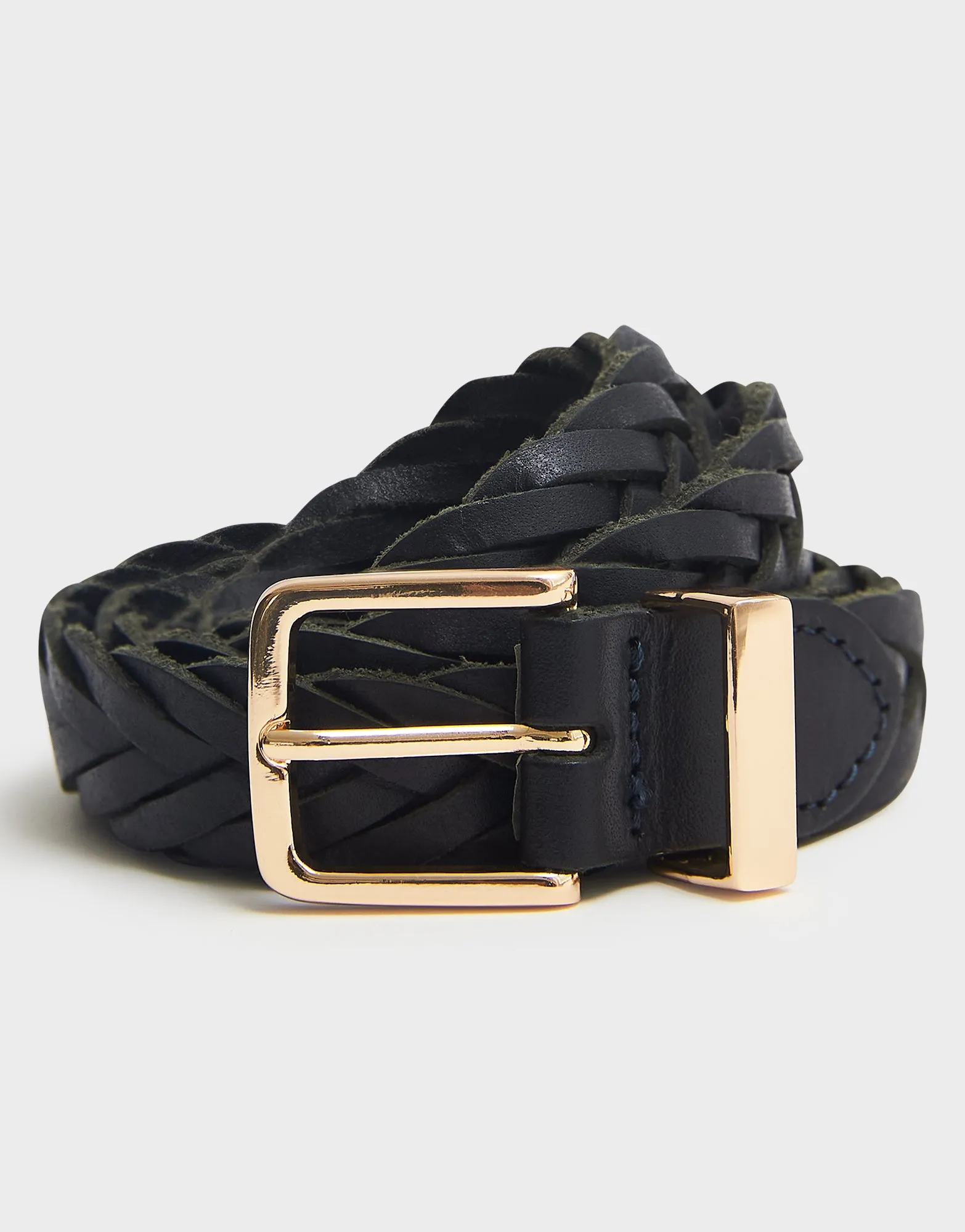 Crew Clothing - Plaited Leather Belt - Navy