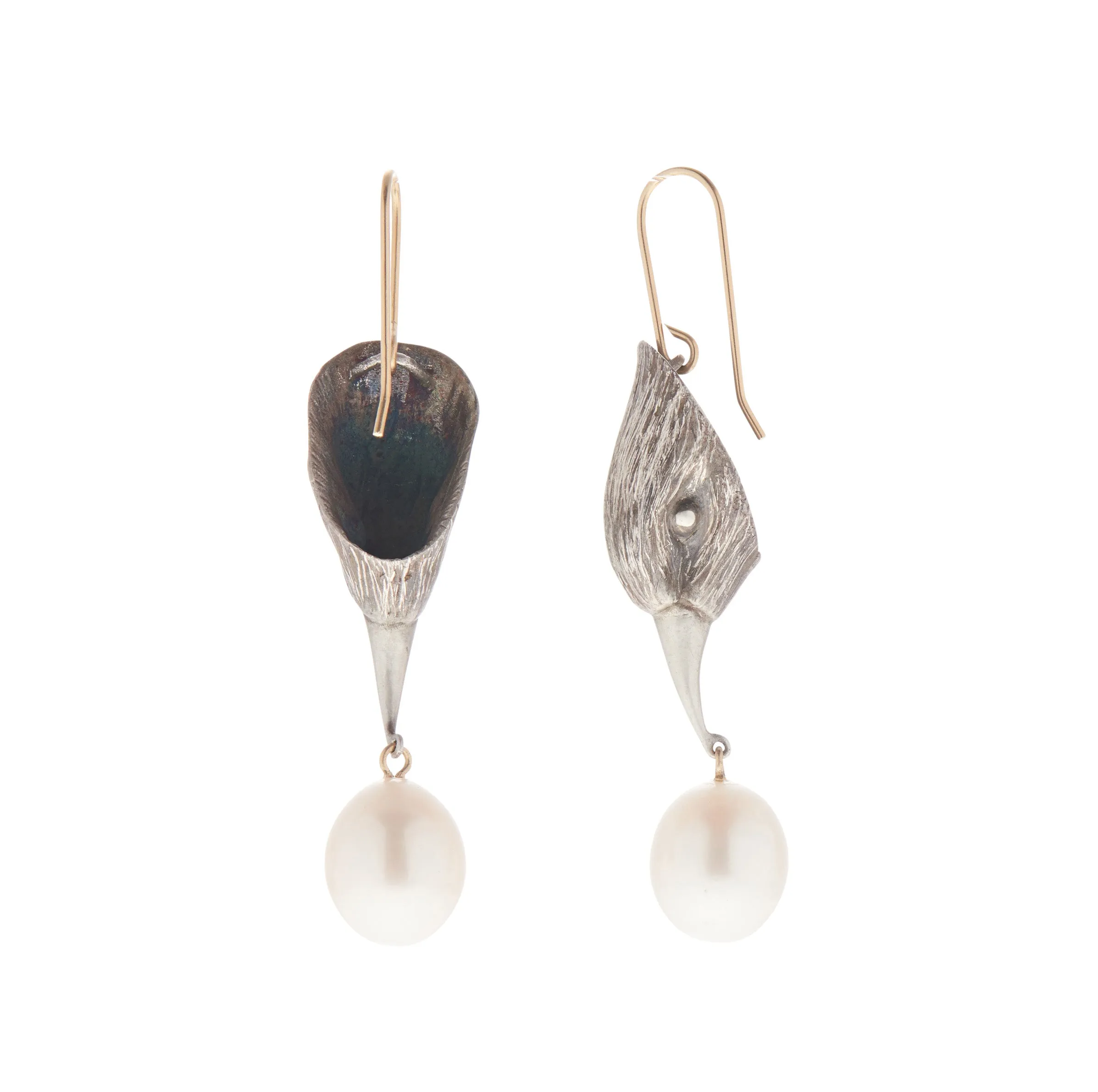 Gabriella Kiss Silver Bird Head with White Pearl Earrings