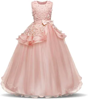 Girl Sleeveless Embroidery Princess Pageant Dresses Kids Prom Ball Gown