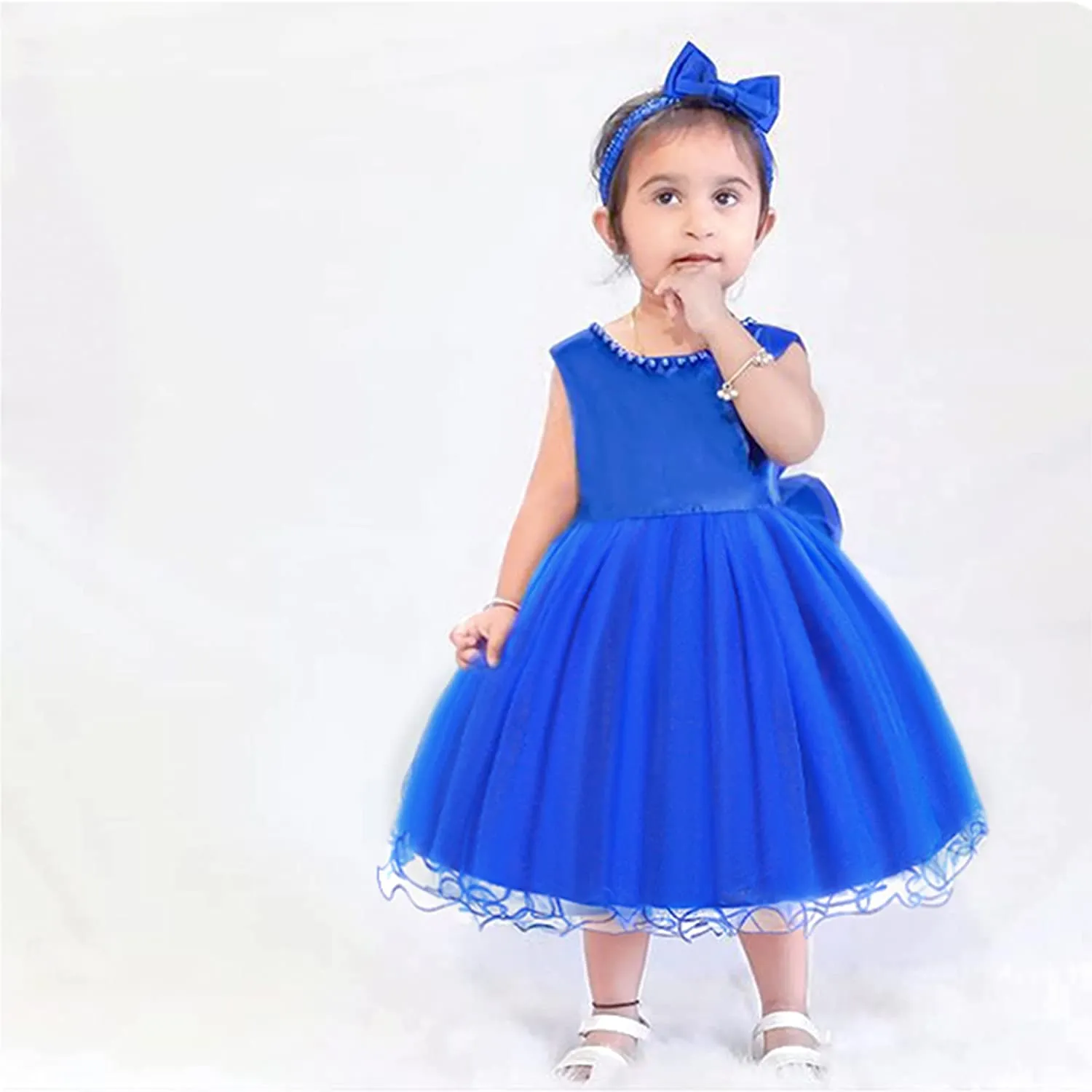 Girls Ruffle Lace Backless with Headwear,Bowknot Flower Dresses Pageant Party Wedding