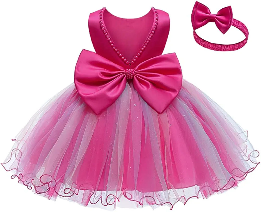 Girls Ruffle Lace Backless with Headwear,Bowknot Flower Dresses Pageant Party Wedding