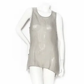 Grey Chiffon Semi Sheer Frayed Tank