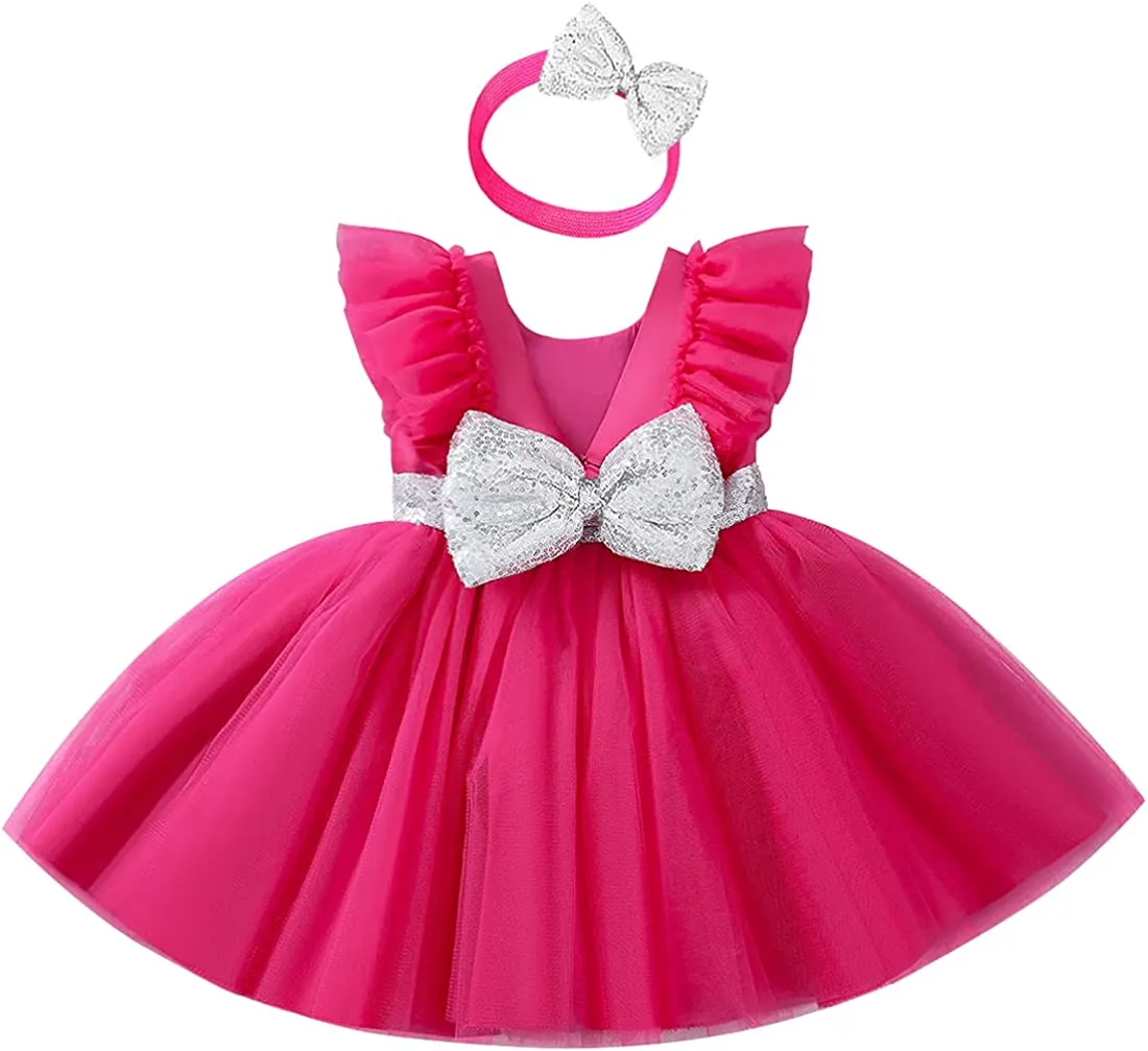 KLFFLGID Baby Girl Sequins Bowknot DressToddler Flutter Sleeve Tutu Gown Flower Girl Wedding Birthday Party Dresses