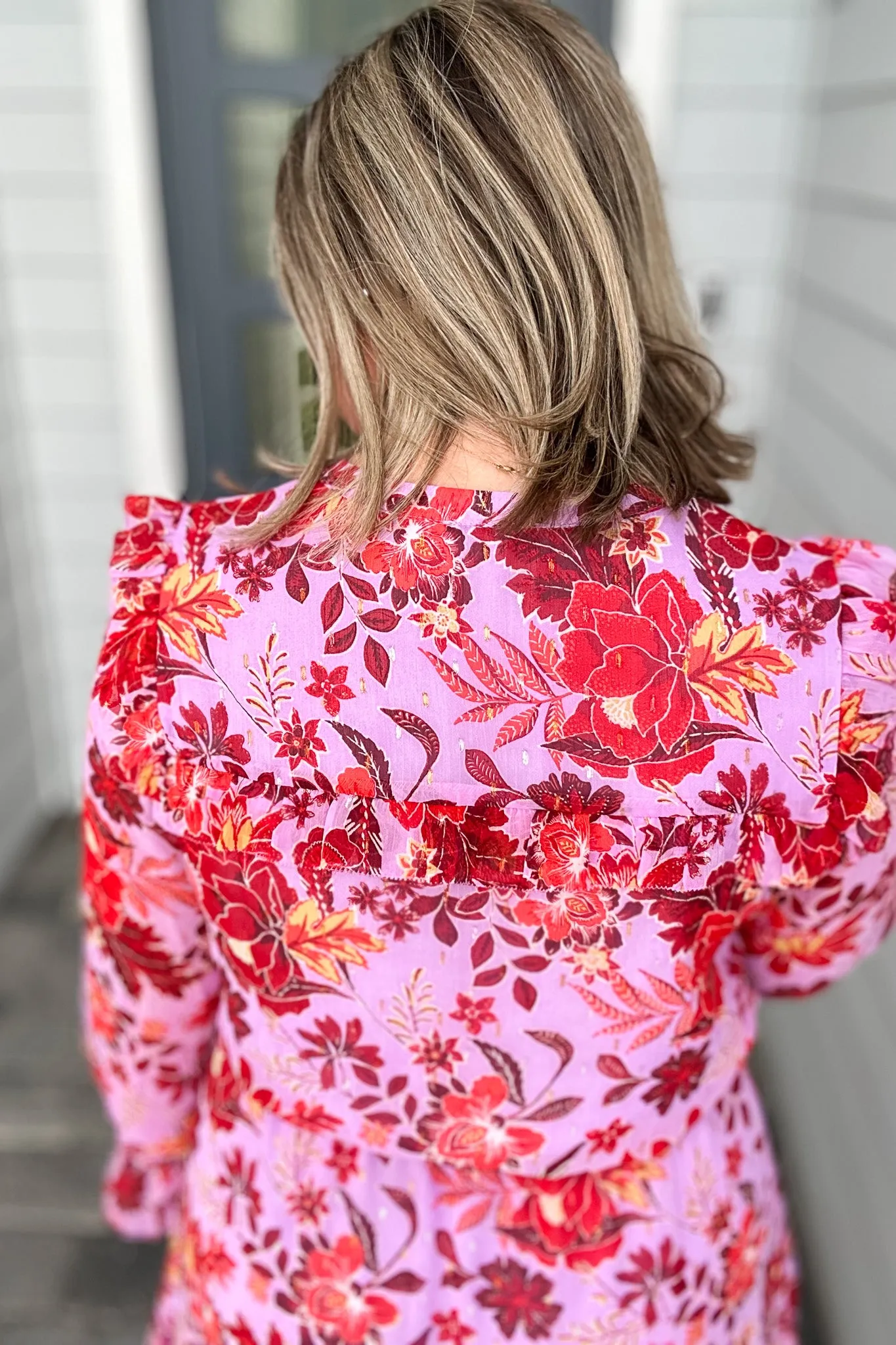 LONG SLEEVE FLORAL PRINT MAXI DRESS