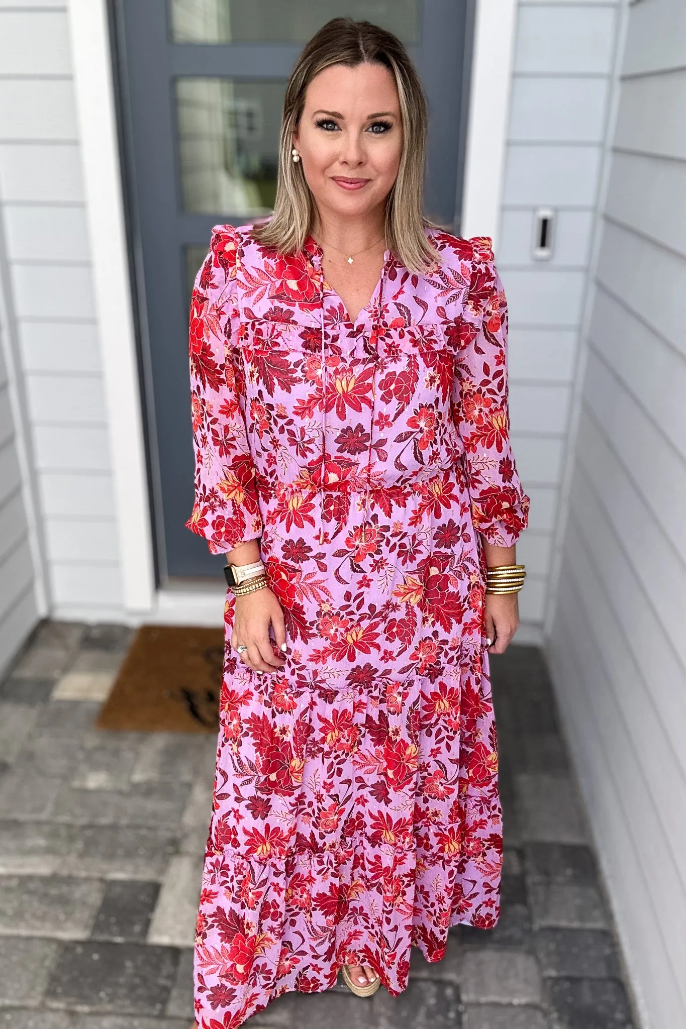 LONG SLEEVE FLORAL PRINT MAXI DRESS