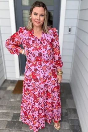 LONG SLEEVE FLORAL PRINT MAXI DRESS