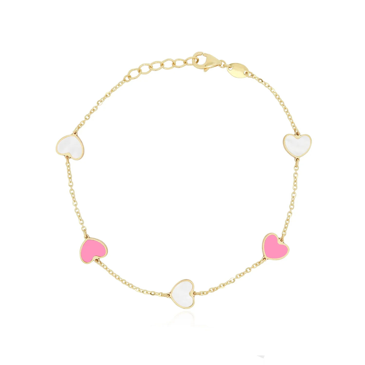 Mother of Pearl and Bubblegum Pink Mixed Heart Station Bracelet