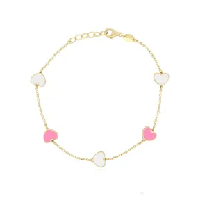 Mother of Pearl and Bubblegum Pink Mixed Heart Station Bracelet