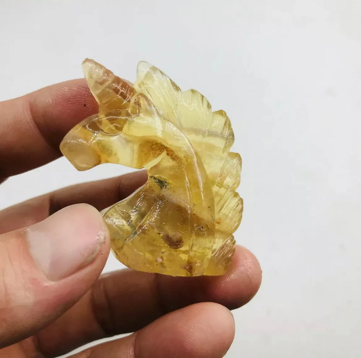 Natural Yellow Fluorite gemstone carved Unicorn