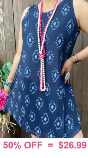 Navy Tribal sleeveless dress