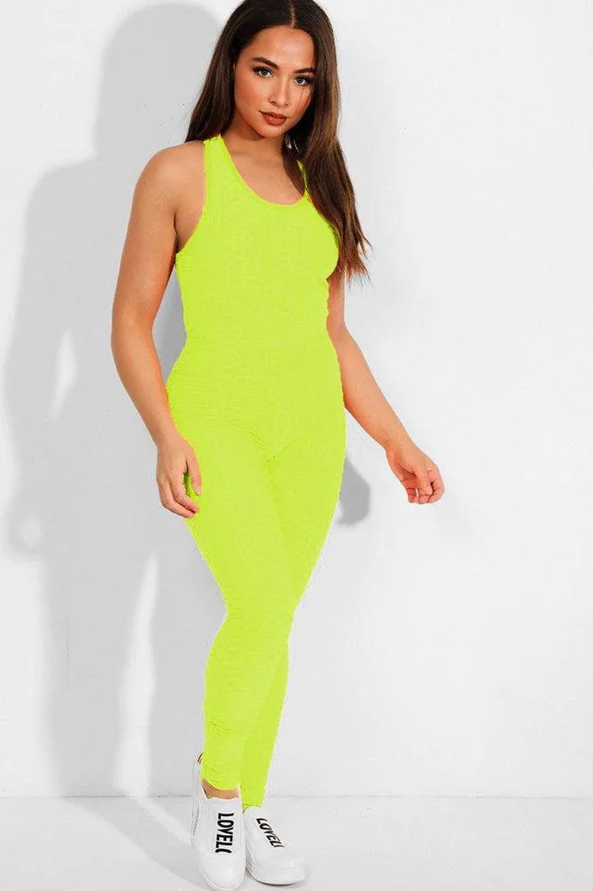 Neon Yellow Ruched Tank Top And Leggings 2 Piece Tracksuit