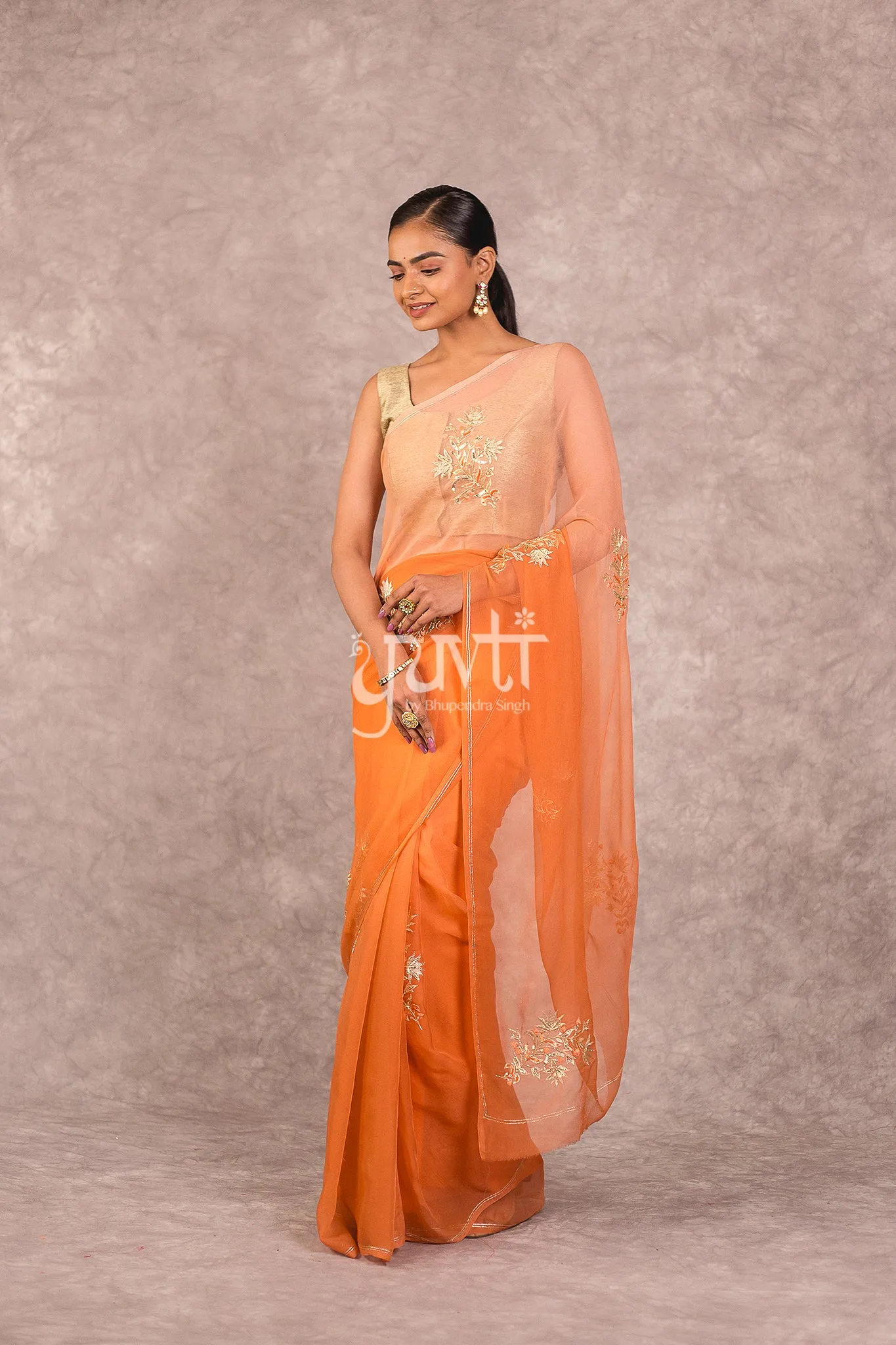 Orange Chiffon Saree