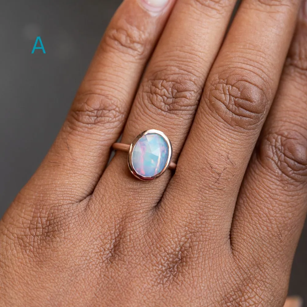 Oval Bezel Set Rosecut Opal Ring in 14k Rose Gold