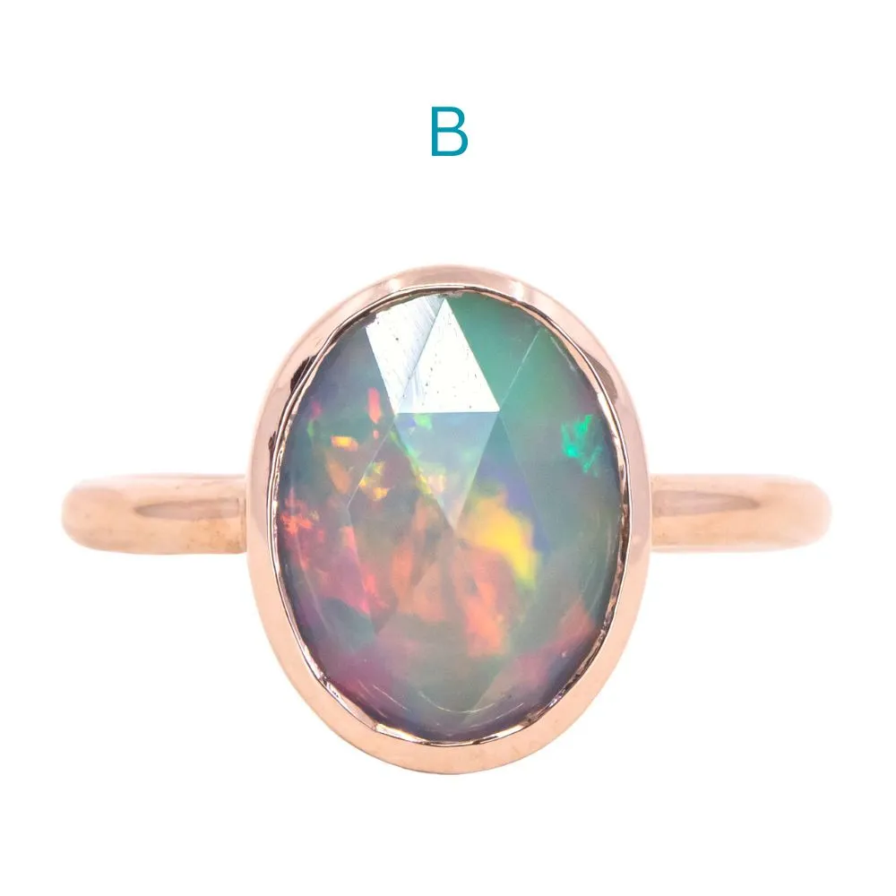 Oval Bezel Set Rosecut Opal Ring in 14k Rose Gold