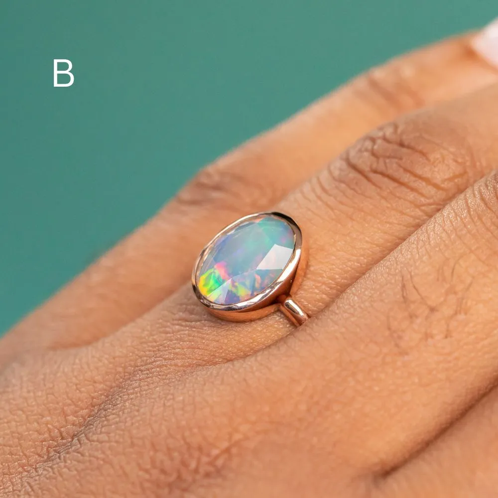 Oval Bezel Set Rosecut Opal Ring in 14k Rose Gold