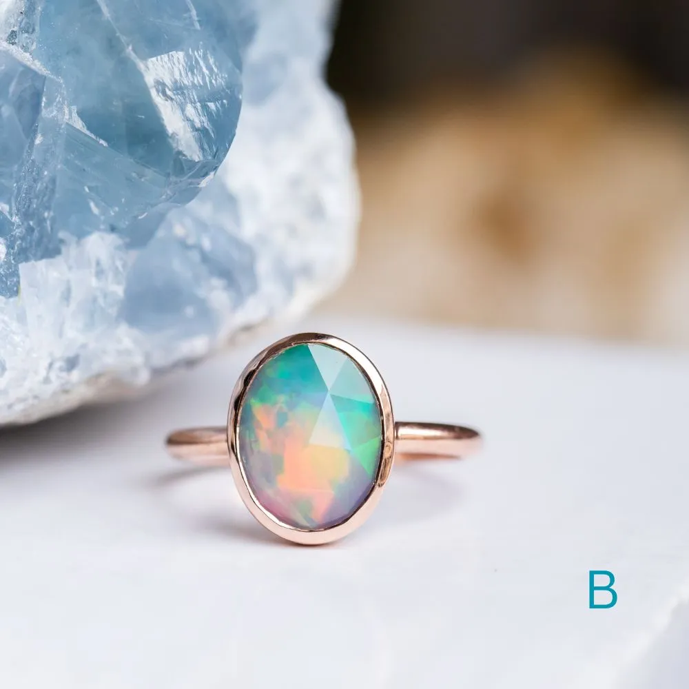 Oval Bezel Set Rosecut Opal Ring in 14k Rose Gold