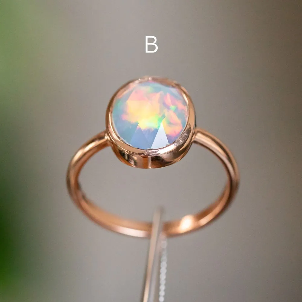 Oval Bezel Set Rosecut Opal Ring in 14k Rose Gold