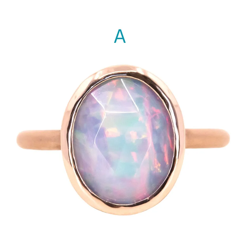 Oval Bezel Set Rosecut Opal Ring in 14k Rose Gold