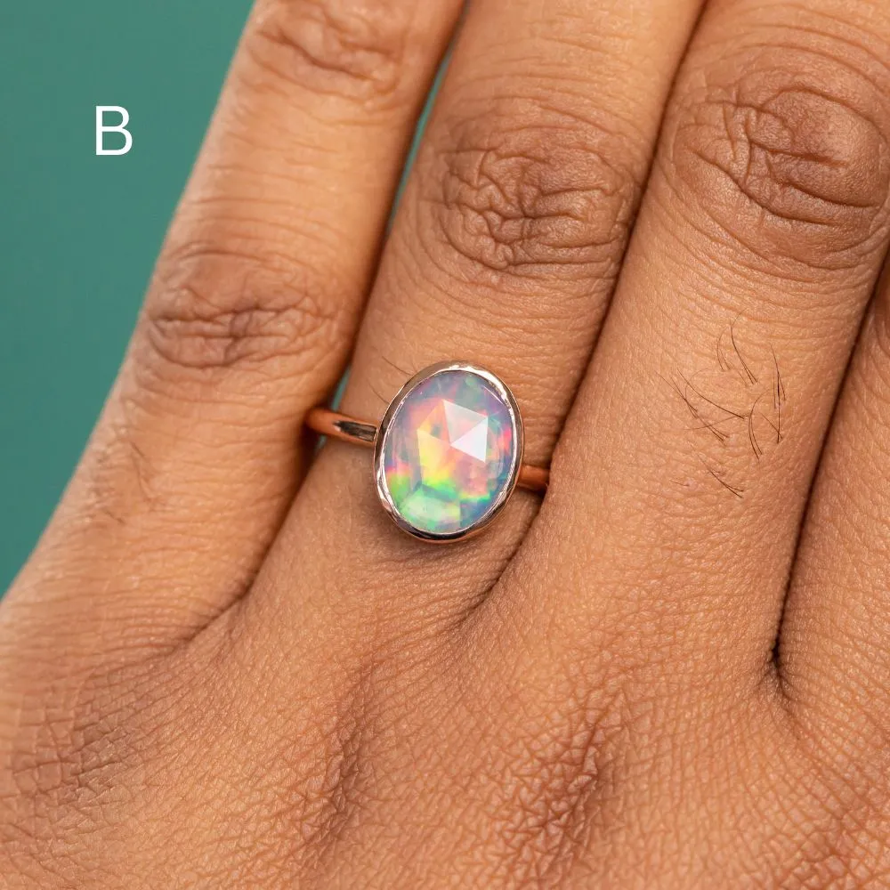 Oval Bezel Set Rosecut Opal Ring in 14k Rose Gold