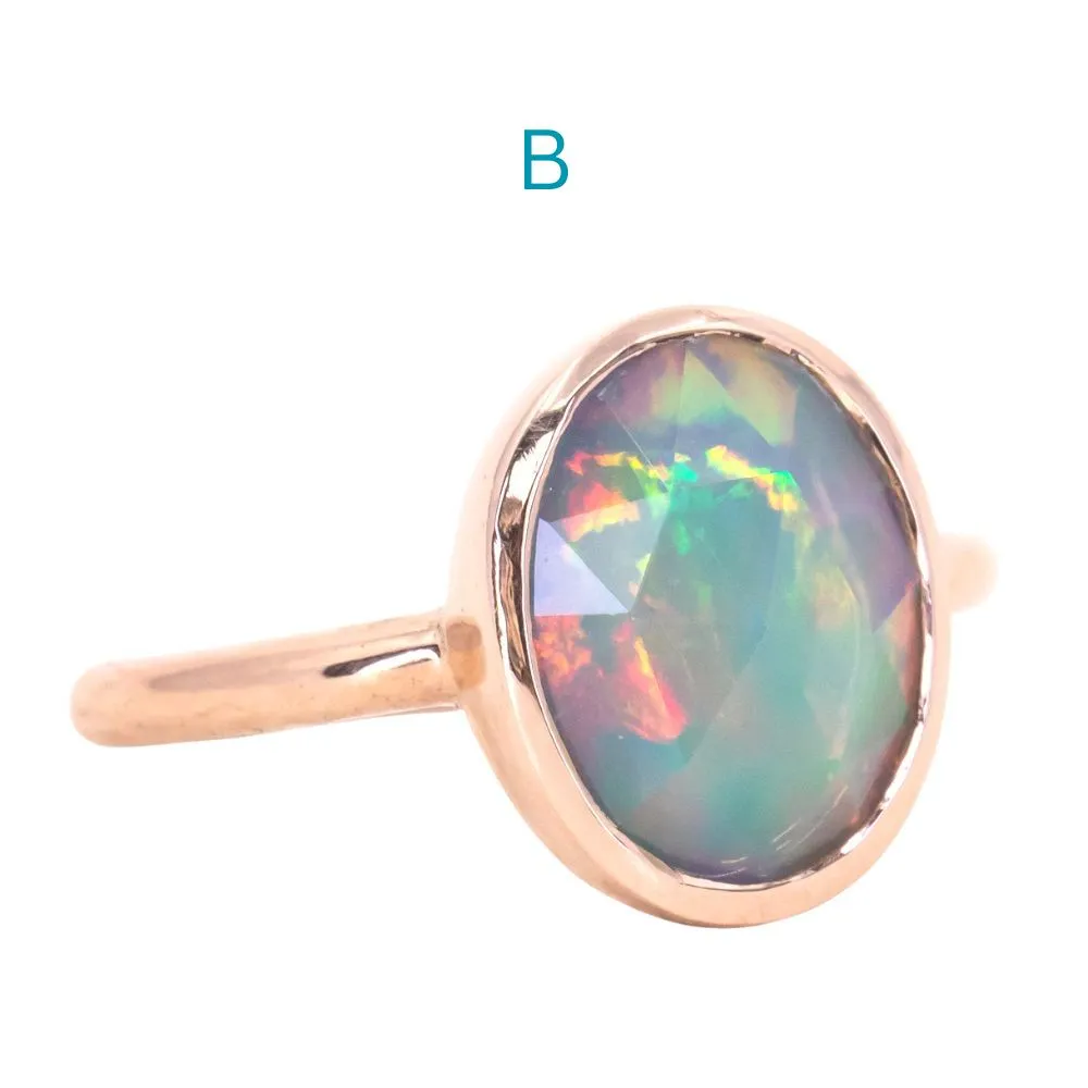 Oval Bezel Set Rosecut Opal Ring in 14k Rose Gold