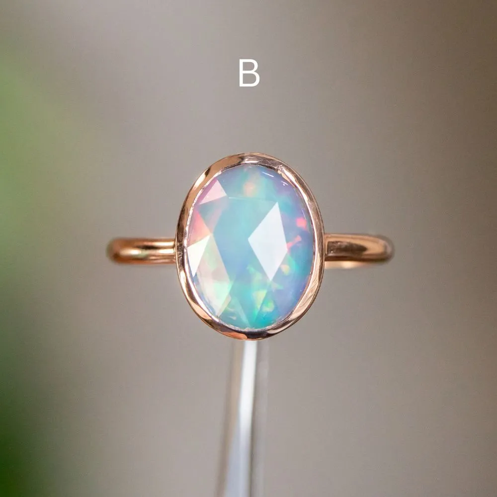 Oval Bezel Set Rosecut Opal Ring in 14k Rose Gold