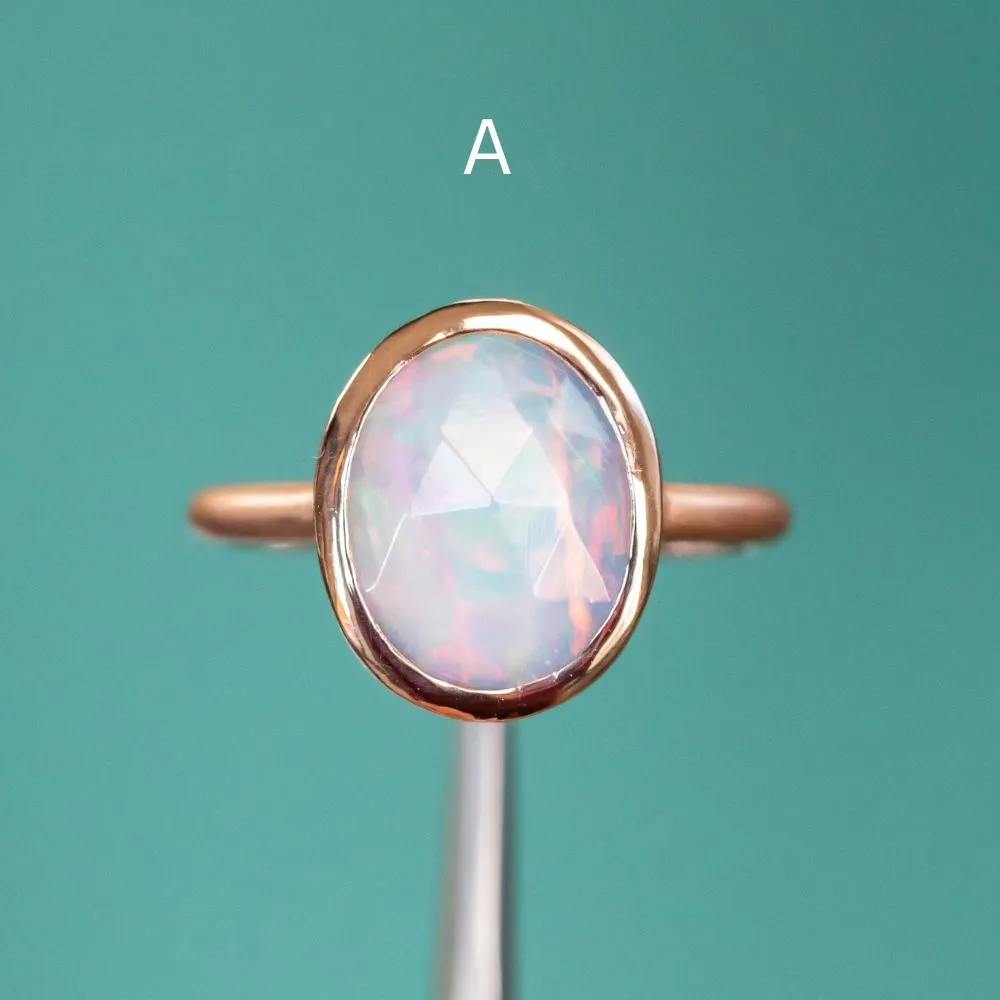 Oval Bezel Set Rosecut Opal Ring in 14k Rose Gold