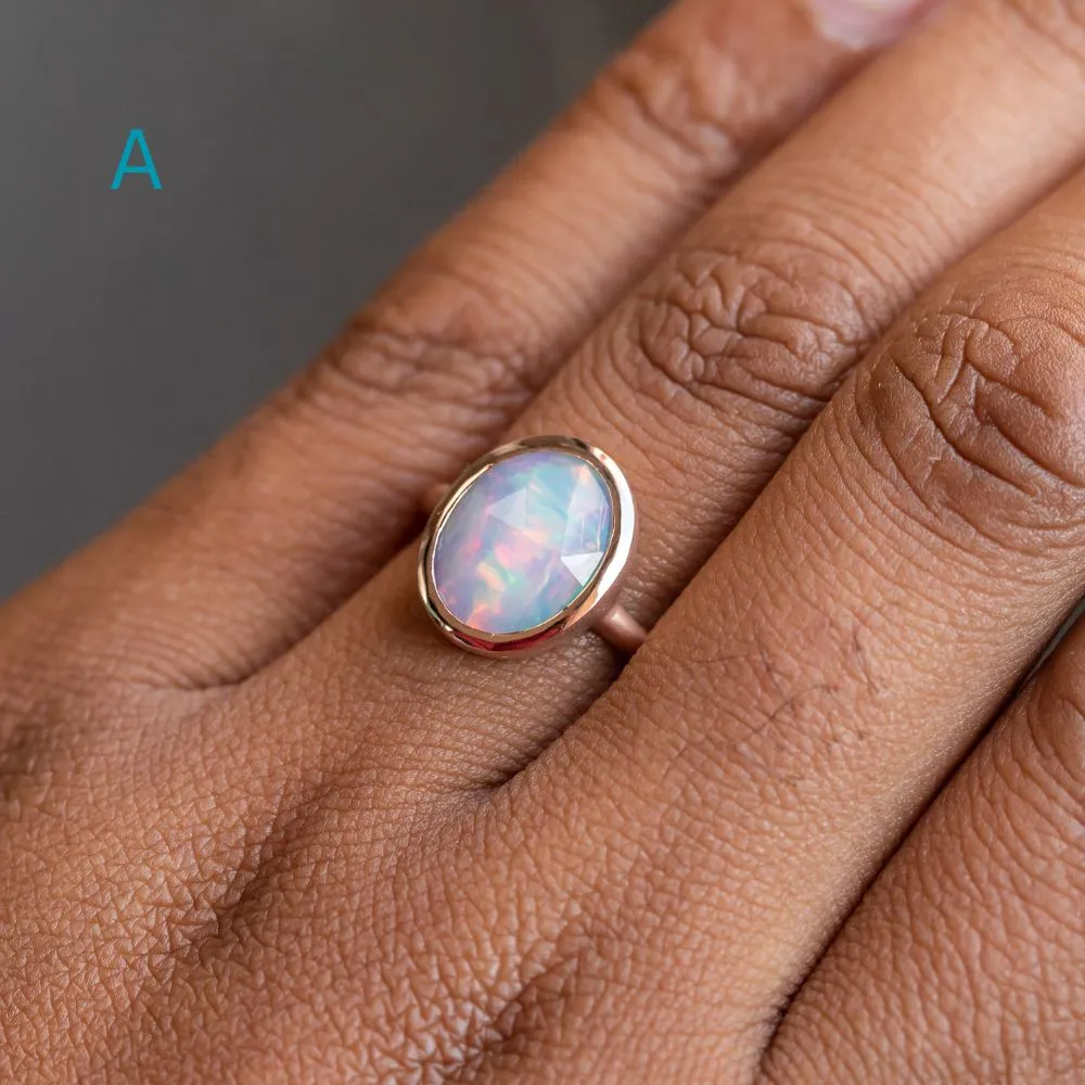 Oval Bezel Set Rosecut Opal Ring in 14k Rose Gold