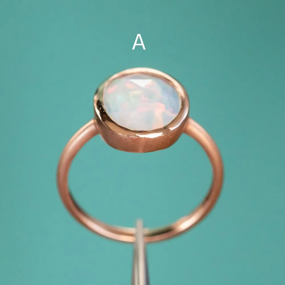 Oval Bezel Set Rosecut Opal Ring in 14k Rose Gold