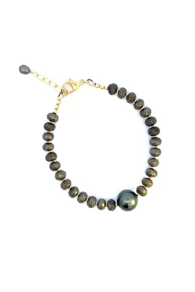 Pyrite Boho Beaded Tahitian Bracelet / Dark Gray Green / Ready To Ship #1