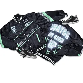 RETRO LABEL GLOW UP SATIN JACKET (RETRO 3 GREEN GLOW)