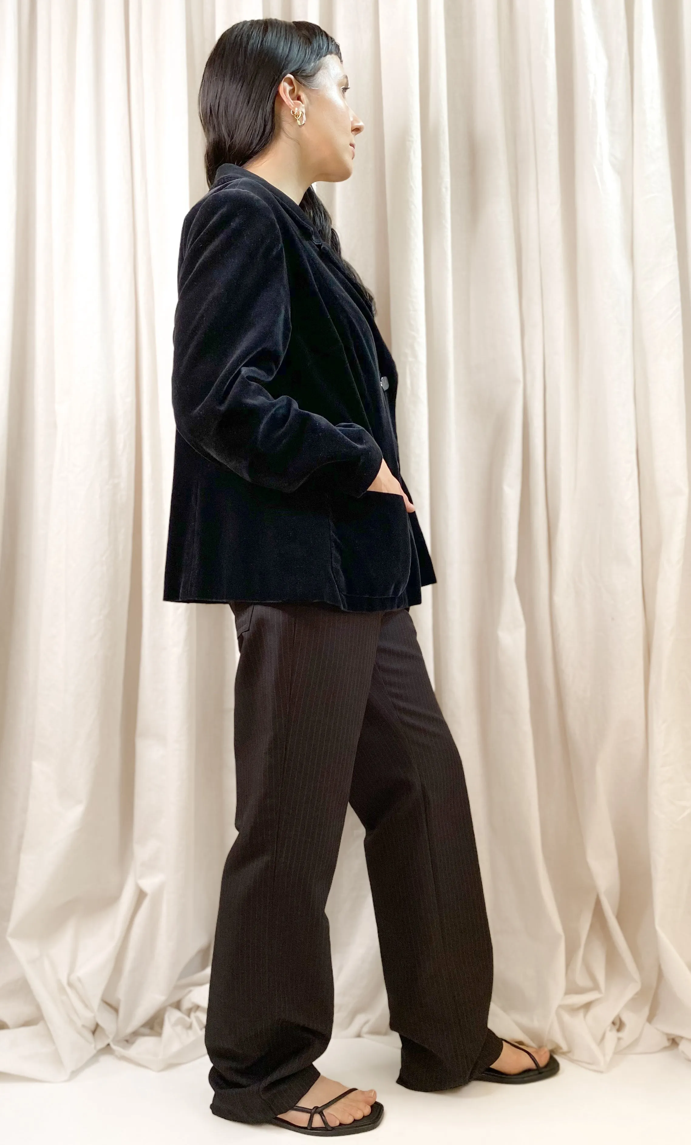 VINTAGE VELVET BLAZER [ Black, Size Medium / Large ]