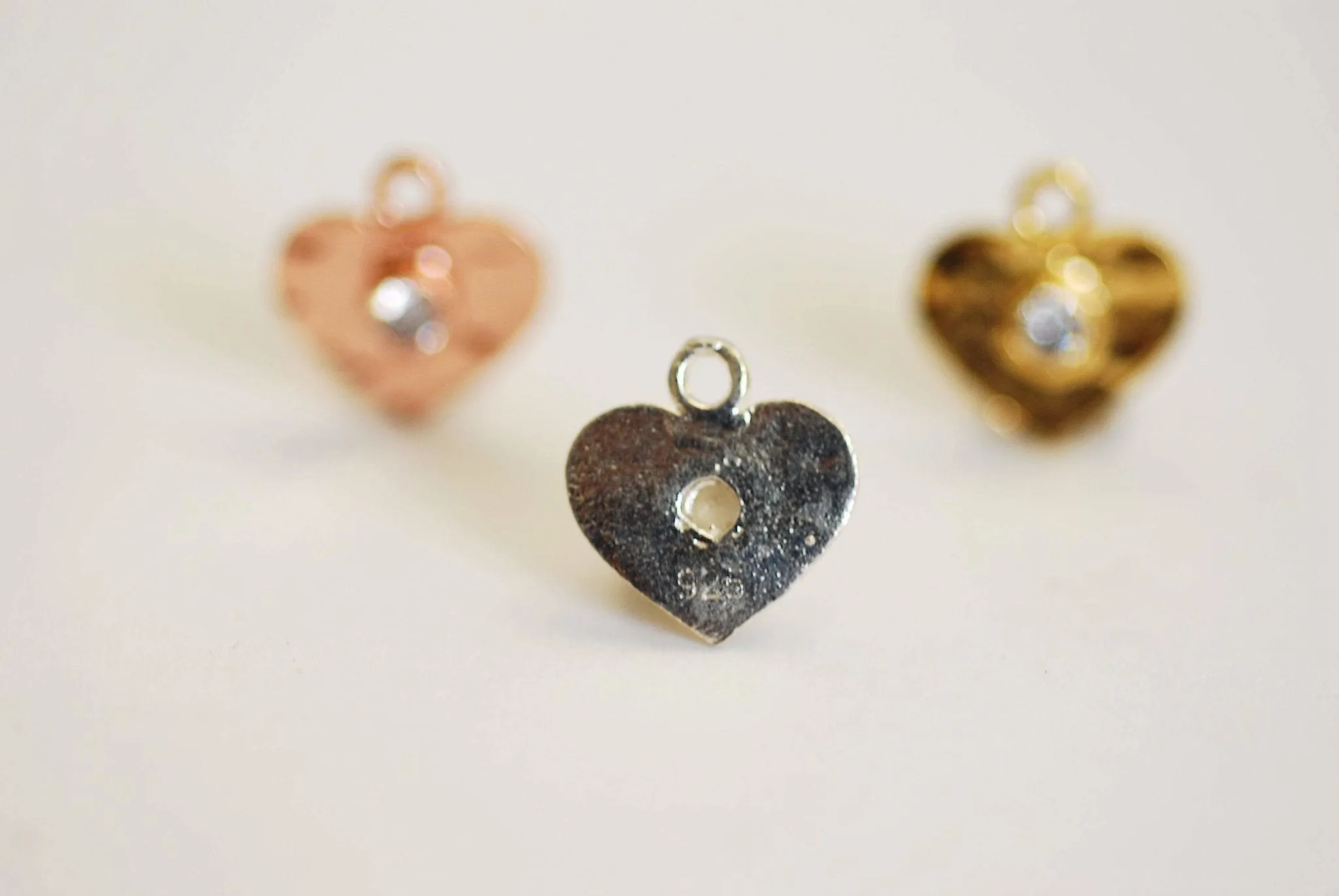 Wholesale Vermeil Gold Hammered Heart Charm- 22k Gold plated over Sterling Silver, Rose Gold, Heart with CZ stone, 10mmx10mm, Love, Friend Charm, 351